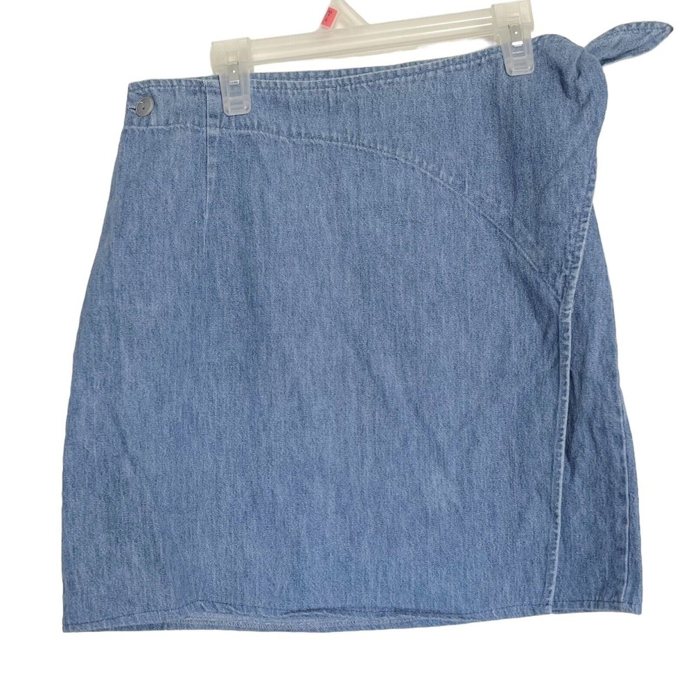 Blouson By Rockpool Womens Skirt Size Small Faux Wrap Side Tied Blue Denim